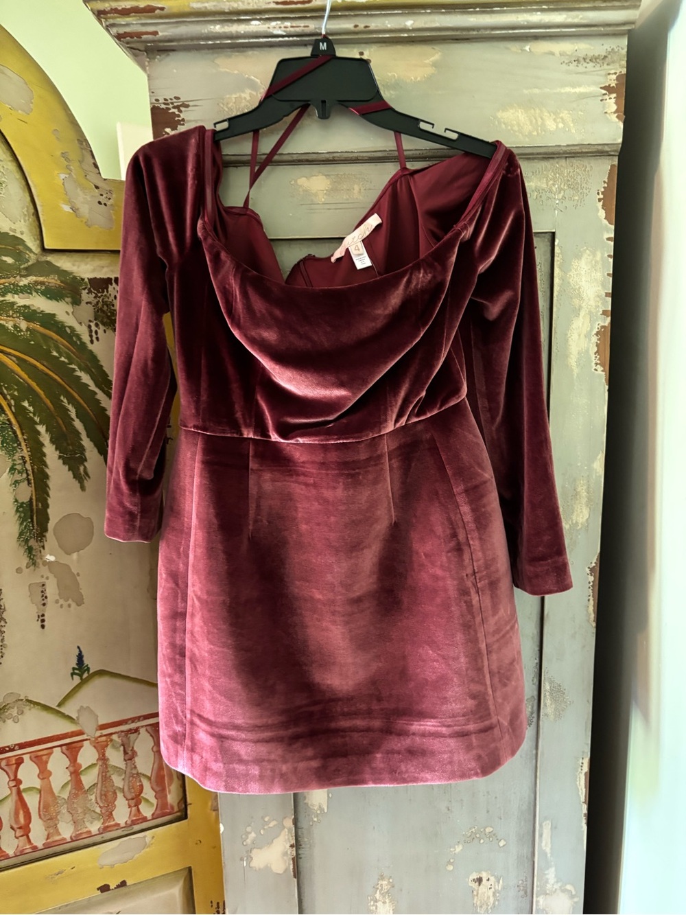 Velvet Long Sleeve Mini Dress - Burgundy